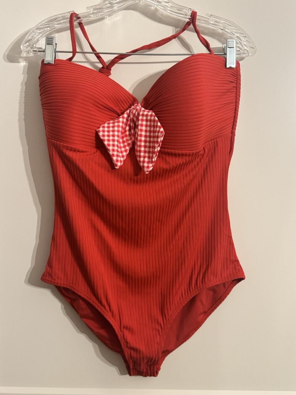 Matilda Jane Bathing Suit Swimsuit Red Gingham Bow Rockabilly Sz L Retro NWT